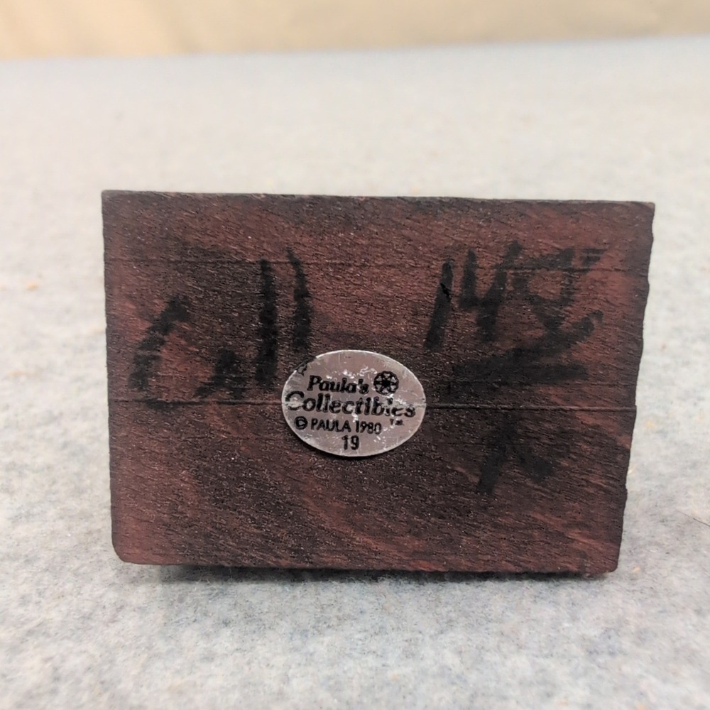 Vintage 1980 Paula's Collectibles Pewter Girl Figurine Wood Base Friendship Quot - Picture 3 of 4